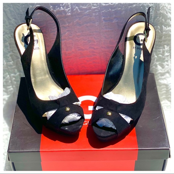 Guess NWB “Cathy” Platform Stiletto Heels Almond Peep Toe Slingback Shoes - Picture 6 of 16